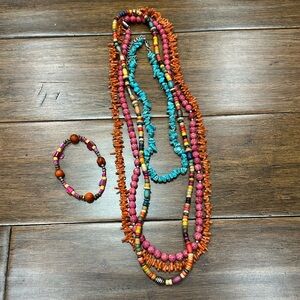 Multicolor Beaded Necklace and Bracelet Set of 5